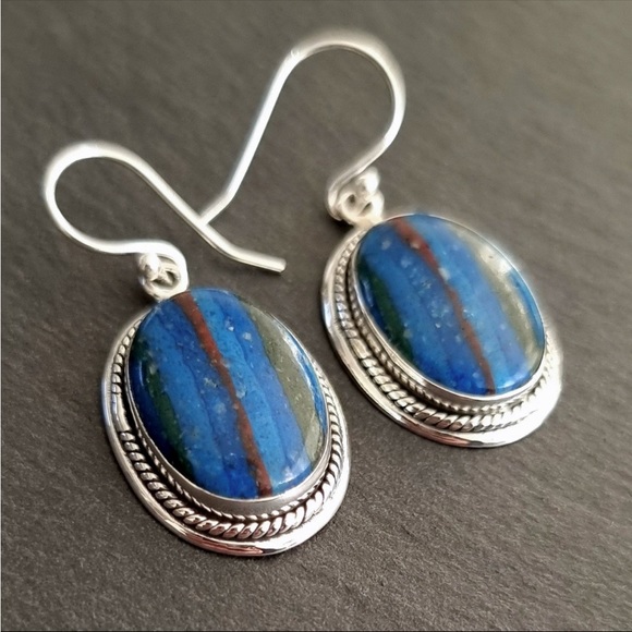 Boho Rainbow Calsilica Earrings, Large Oval Stone Earrings NWT - Picture 4 of 9